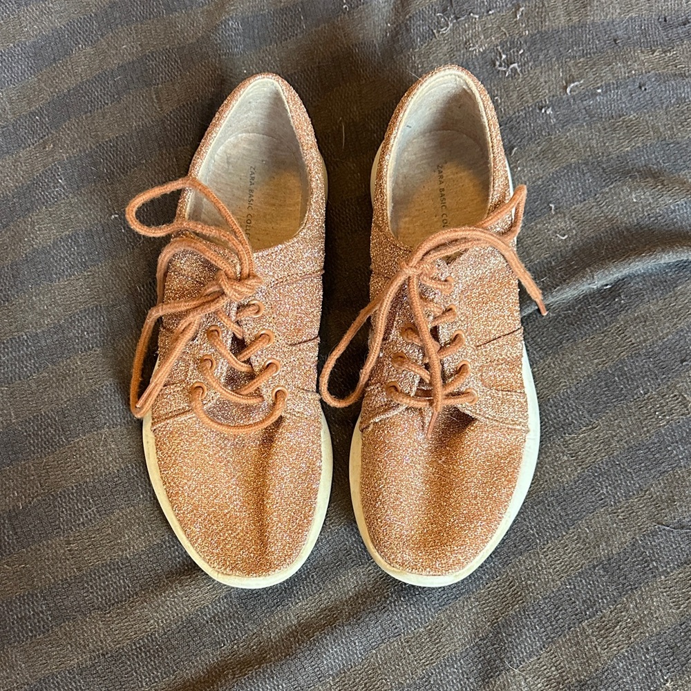Sparkling Orange Lace-Up Sneakers